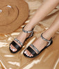 Women Round Toe Leopard One Word Belt Buckle Casual Flat Sandals Large Size