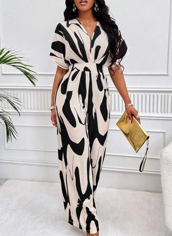 Women Fashion Printed Wide-Leg Jumpsuit