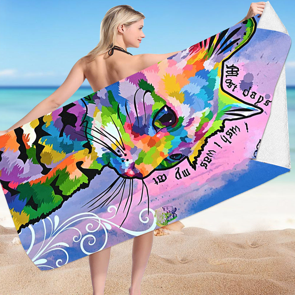 Cartoon Creative Ink Cat Printing Microfiber Beach Towel-Buy One Get One