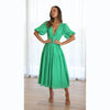 Women Casual Elegant V-Neck Solid Color Puff Sleeve Maxi Dress