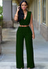 Women Elegant Work Office High Waist V Neck Sleeveless Solid Color Wide Leg Jumpsuits With Belt