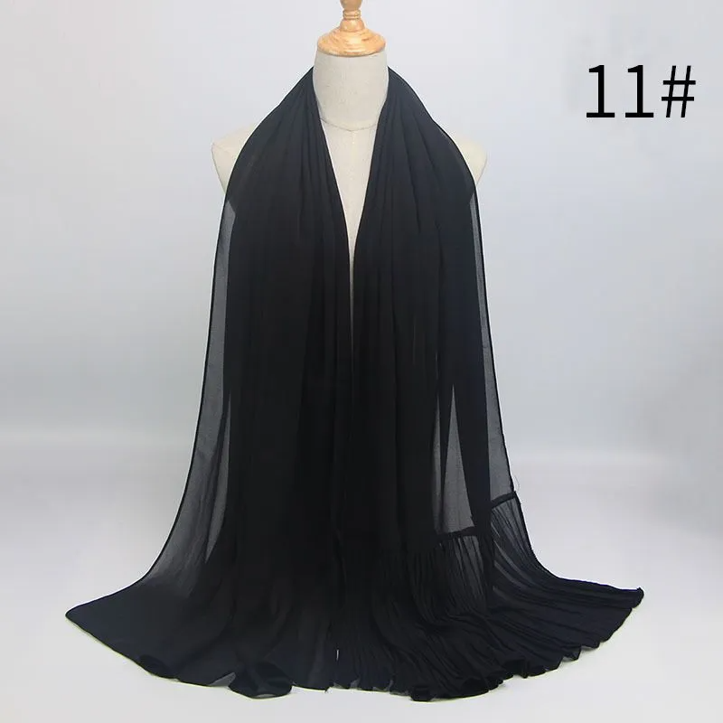 (Buy 1 Get 1) Ethnic Style Women Pleated Chiffon Hijab Scarf