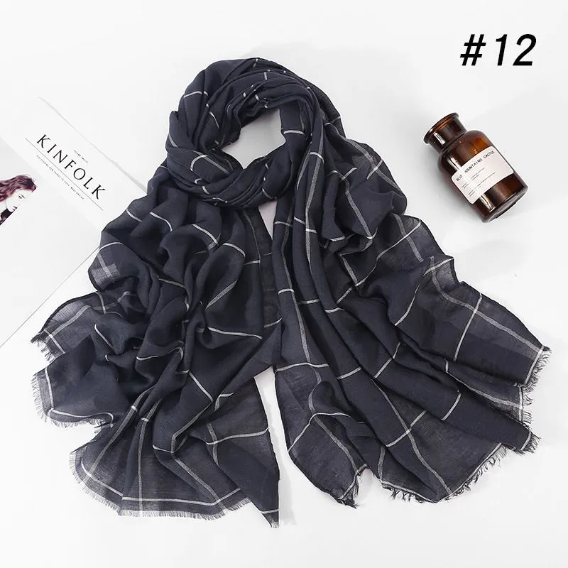 (Buy 1 Get 1) 80*180cm Plaid Print Muslim Cotton Hijab Scarf