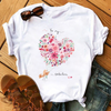 Women'S Fashion Love Flower Hot Air Balloon Print Round Neck Short Sleeve T-Shirt