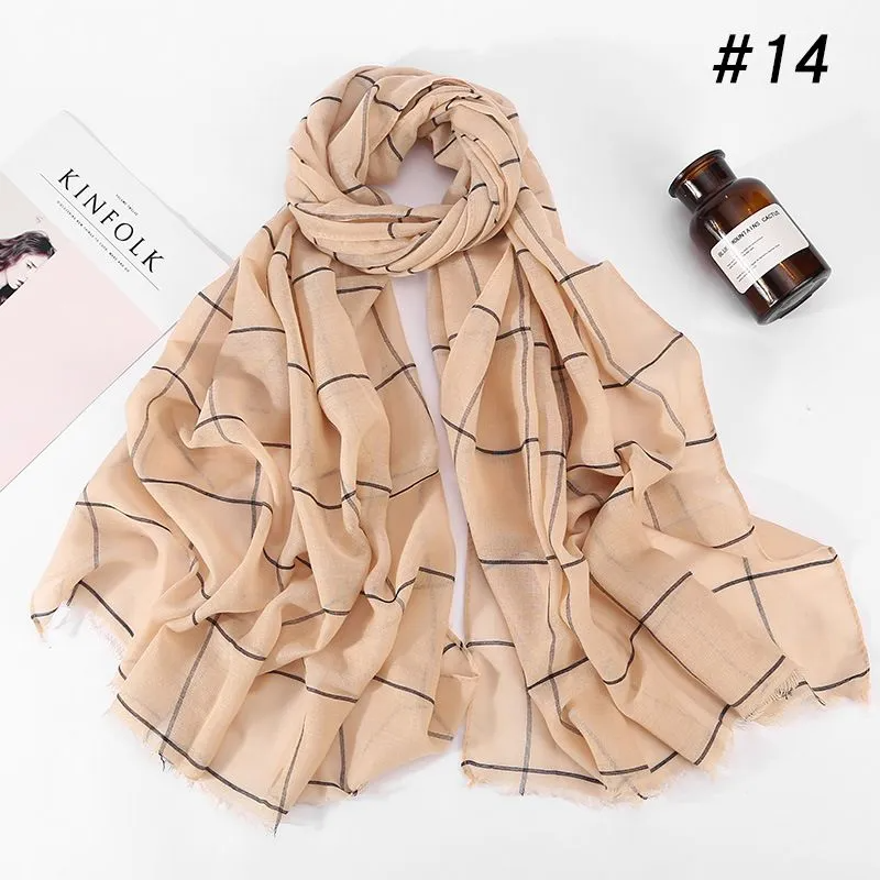 (Buy 1 Get 1) 80*180cm Plaid Print Muslim Cotton Hijab Scarf