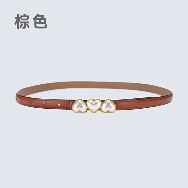 Women'S Fashion Casual Leather Pearl Thin Belt