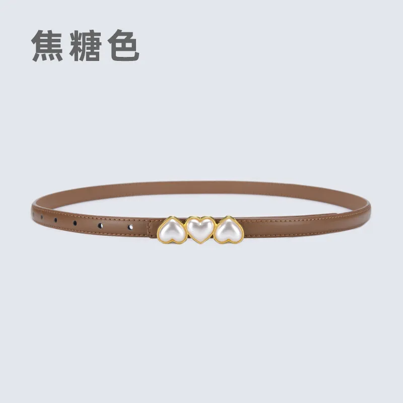 Women'S Fashion Casual Leather Pearl Thin Belt