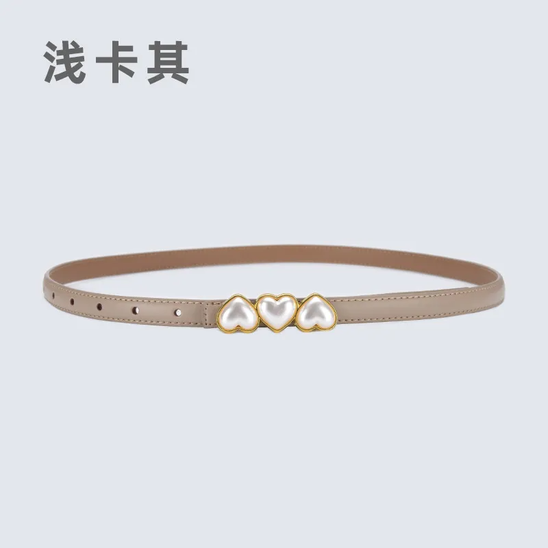 Women'S Fashion Casual Leather Pearl Thin Belt