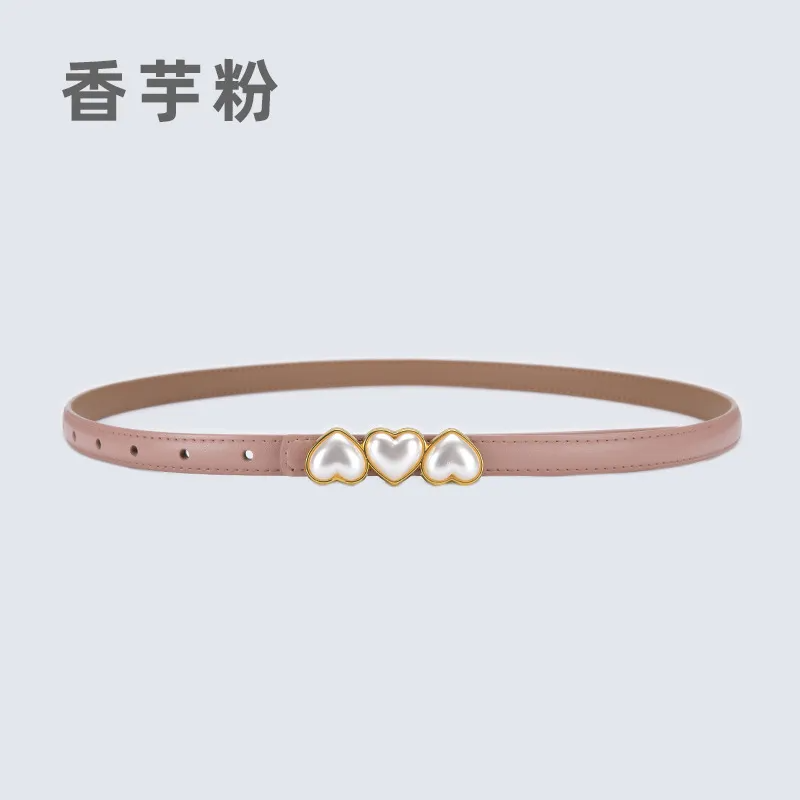 Women'S Fashion Casual Leather Pearl Thin Belt