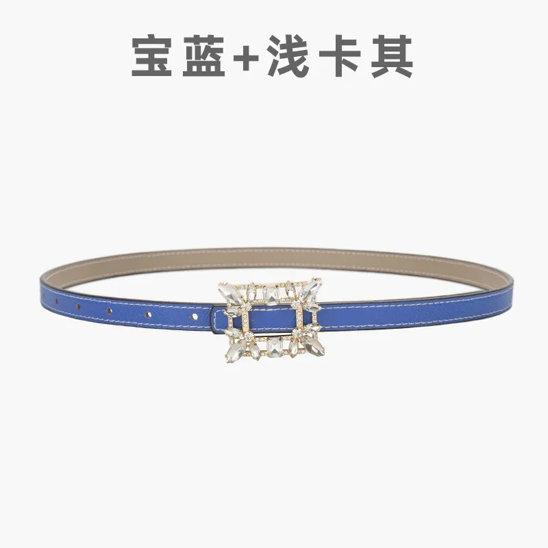 Women'S Fashion Casual Personality Rhinestone Alloy Smooth Buckle Genuine Leather Thin Belt