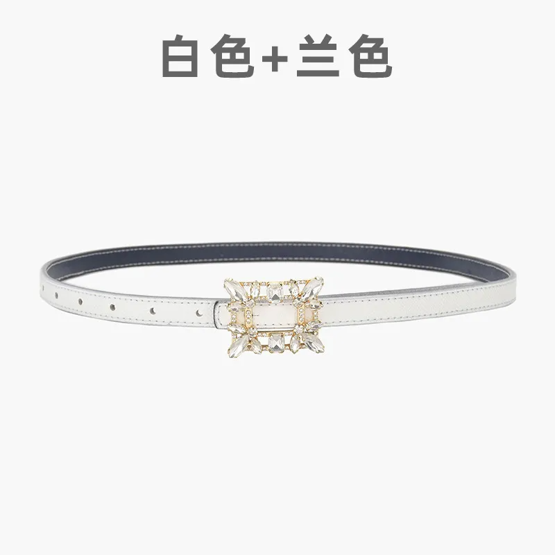 Women'S Fashion Casual Personality Rhinestone Alloy Smooth Buckle Genuine Leather Thin Belt