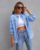 Women Fashion Casual Lapel Ripped Denim Coat Jeans