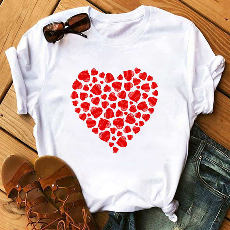 Women'S Fashion Love Flower Hot Air Balloon Print Round Neck Short Sleeve T-Shirt