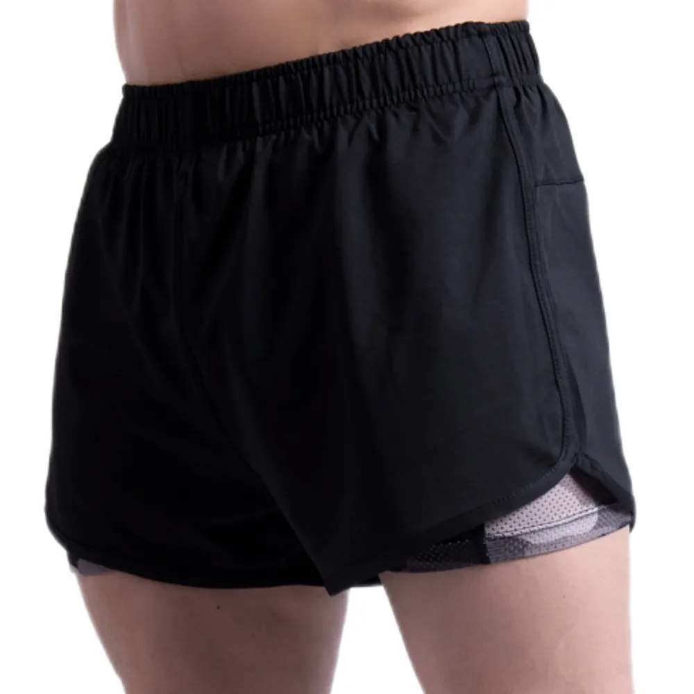 Men Casual Elastic Quick-Drying Fake Two-Piece Sports Shorts