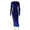 Women Fashion Solid Color Pleated Long Sleeve Bodycon Dress