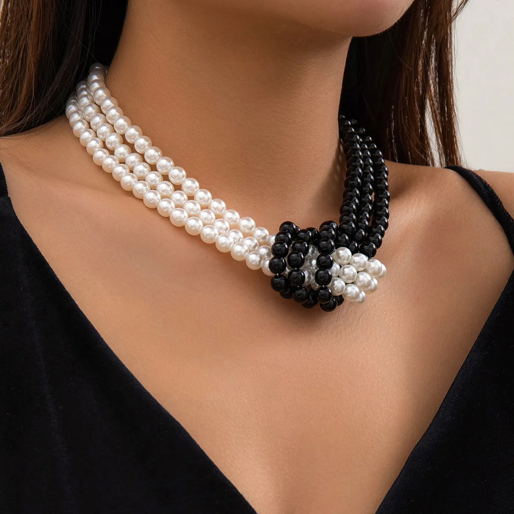Retro Stitching Knot Multi-Layer Imitation Pearl Necklace