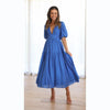 Women Casual Elegant V-Neck Solid Color Puff Sleeve Maxi Dress