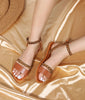 Women Round Toe Leopard One Word Belt Buckle Casual Flat Sandals Large Size