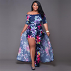 Women Fashion Casual Vacation Off Shoulder Floral Printing Side Slit Dress