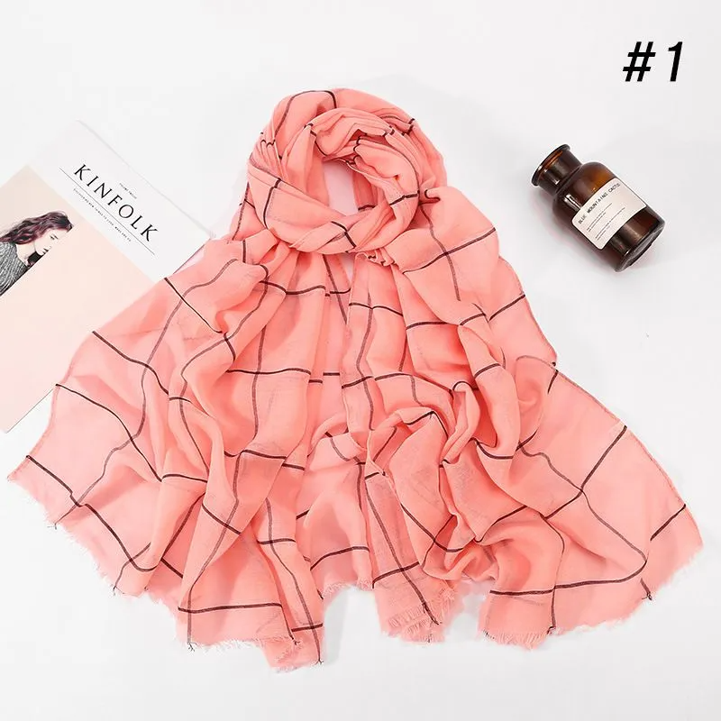 (Buy 1 Get 1) 80*180cm Plaid Print Muslim Cotton Hijab Scarf
