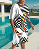 (Buy 1 Get 1) Men Summer Fashion Casual Stripe 3D Pattern Plus Size Short Sleeve T-Shirt Shorts Sets