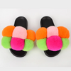 Women'S Winter Fashion Plus Size Multicolor Fur Ball Flat Slippers