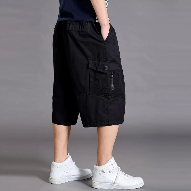 Men Casual Mid-Rise Multi-Pocket Large Size Loose Shorts