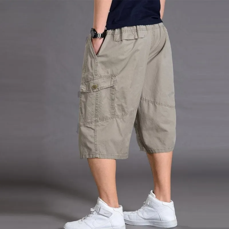 Men Casual Mid-Rise Multi-Pocket Large Size Loose Shorts