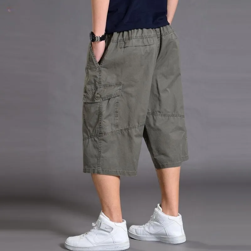 Men Casual Mid-Rise Multi-Pocket Large Size Loose Shorts