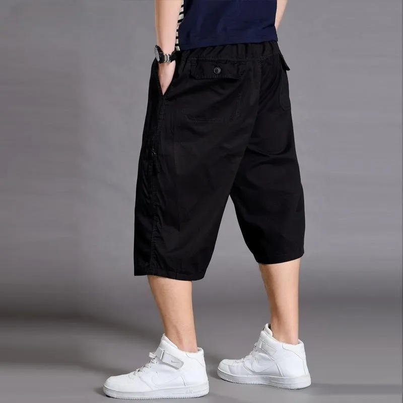 Men Casual Mid-Rise Multi-Pocket Large Size Loose Shorts