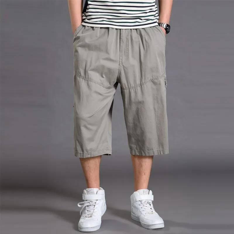 Men Casual Mid-Rise Multi-Pocket Large Size Loose Shorts