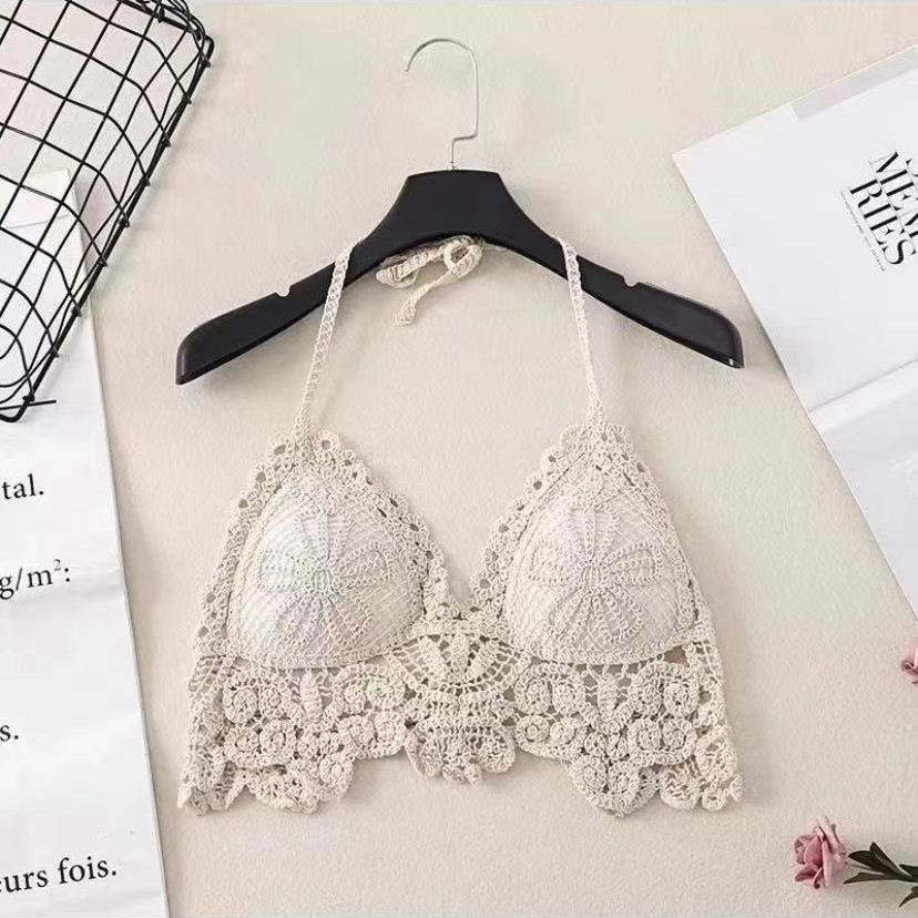 2 Pieces Fashion Sexy Strap Hollow Crochet Knit Short Bikini Top