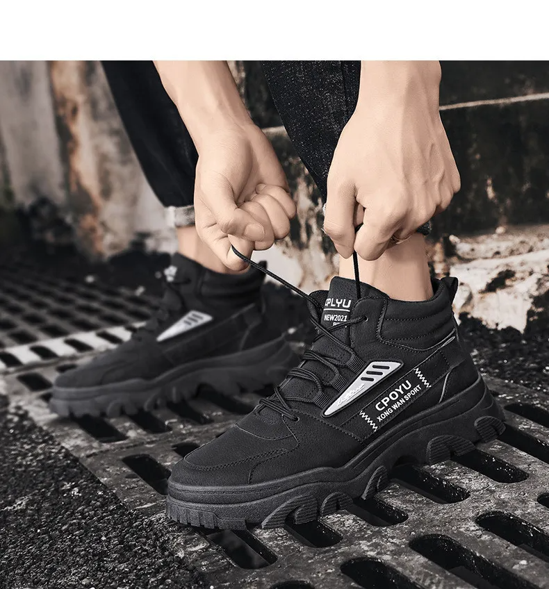 Men Spring Autumn Fashion Casual Thick-Soled Lace-Up High Top Boots