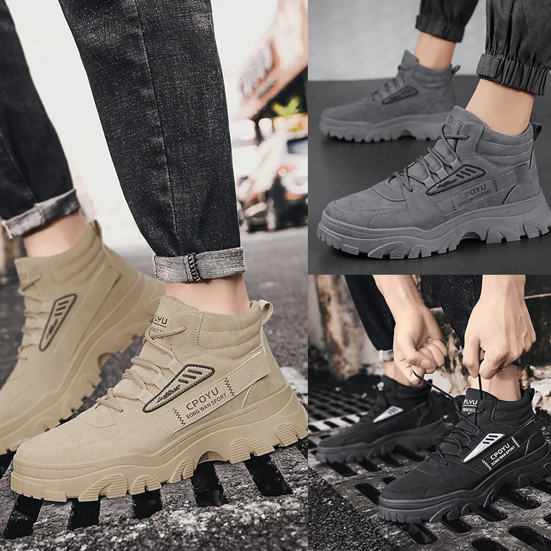 Men Spring Autumn Fashion Casual Thick-Soled Lace-Up High Top Boots