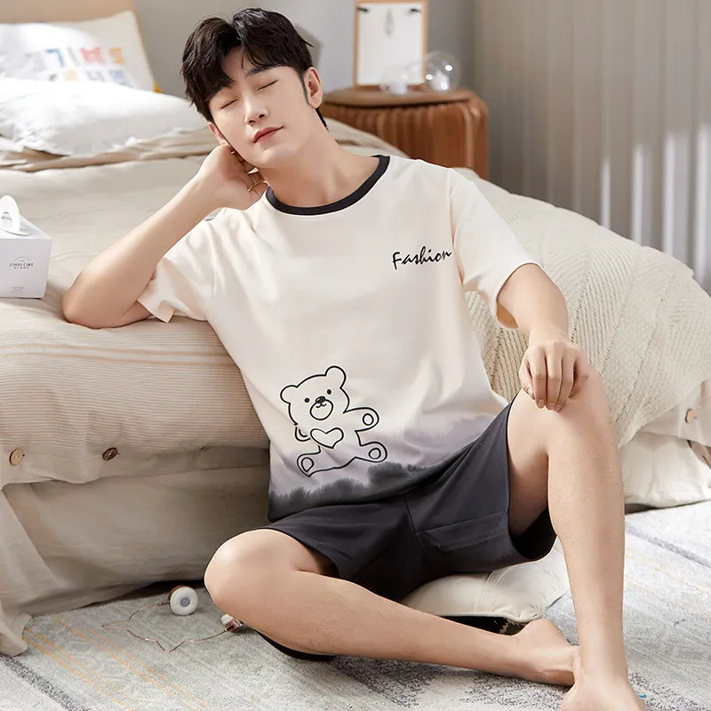 Men Casual Round Neck Short-Sleeved Printed Loose T-Shirt And Shorts Two-Piece Set