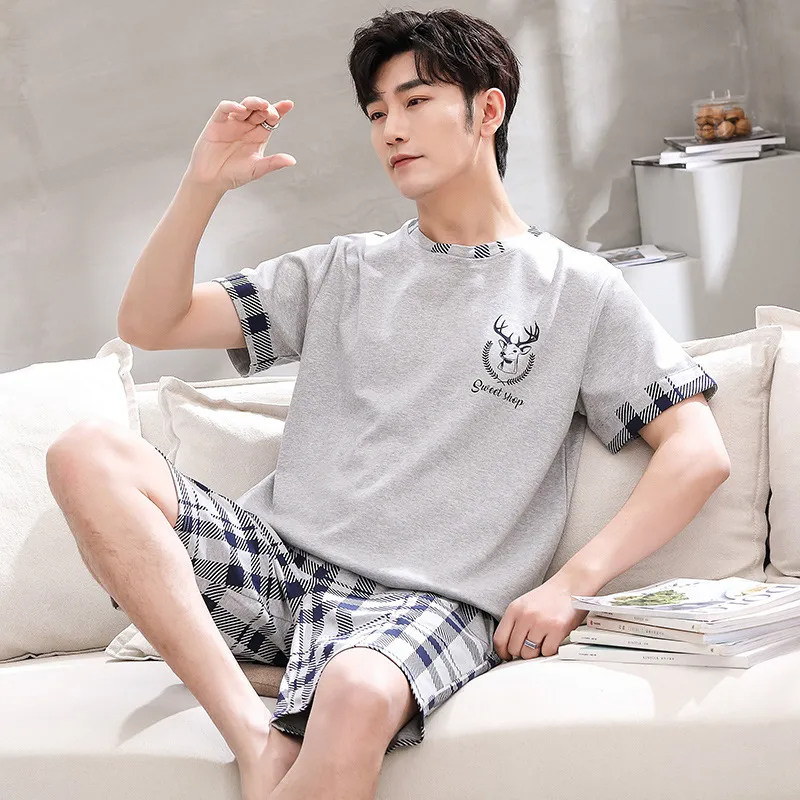 Men Casual Round Neck Short-Sleeved Printed Loose T-Shirt And Shorts Two-Piece Set