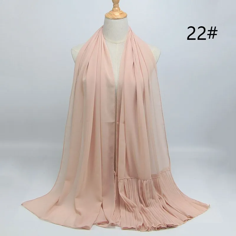 (Buy 1 Get 1) Ethnic Style Women Pleated Chiffon Hijab Scarf