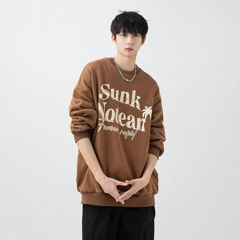 Men'S Fashion Retro Long Sleeve Round Neck Letter Print Loose Sweatshirt