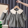 Kids Toddler Girls Fashion Casual Cute Solid Color Embroidery Floral Plaid Lapel Dress