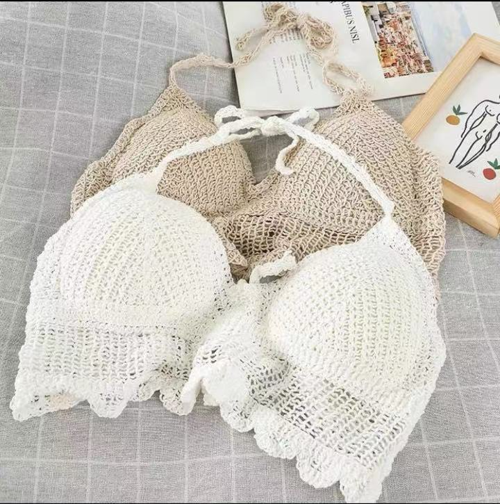 2 Pieces Fashion Sexy Strap Hollow Crochet Knit Short Bikini Top