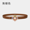 Women'S Fashion Casual Retro Gemstone Alloy Smooth Buckle Genuine Leather Thin Belt