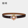 Women'S Fashion Casual Retro Gemstone Alloy Smooth Buckle Genuine Leather Thin Belt