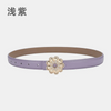 Women'S Casual Fashion Rhinestone Flower Alloy Pin Buckle Leather Belt