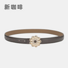 Women'S Casual Fashion Rhinestone Flower Alloy Pin Buckle Leather Belt