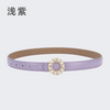 Women'S Fashion Casual Rhinestone Round Alloy Buckle Leather Belt