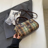 Women Retro Simple Wool Plaid Zip Handle Shoulder Bag