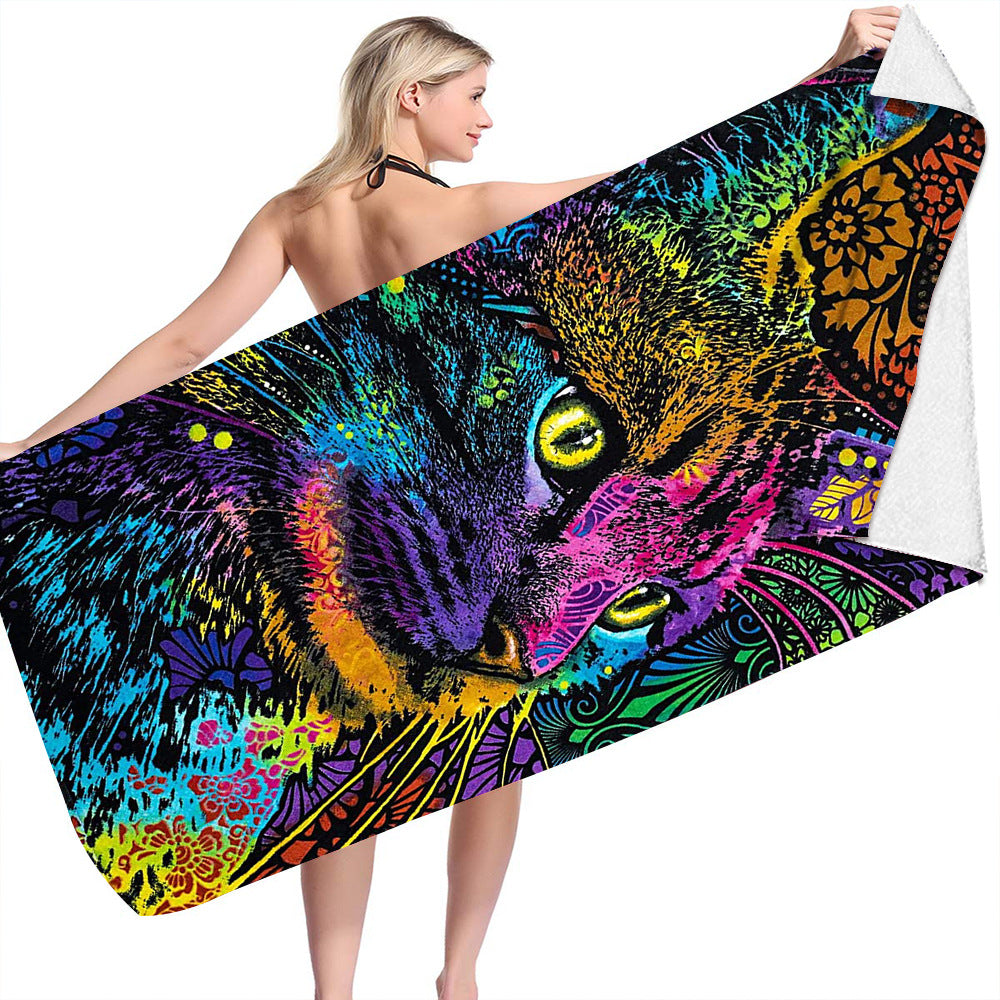 Cartoon Creative Ink Cat Printing Microfiber Beach Towel-Buy One Get One