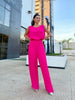 Elegant Women Backless Loose Elastic Waist Solid Color Office Jumpsuits