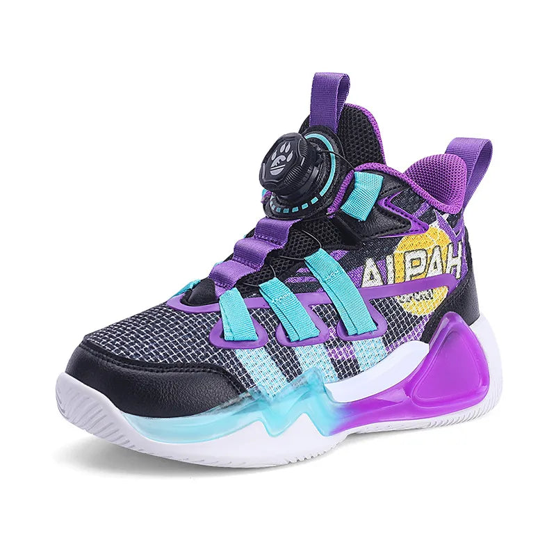 Kids Boys Fashion Casual Mesh Breathable Color block Letter Swivel Button High Top Sneakers