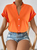 Summer Women Solid Color Simple V-Neck Short Sleeve Shirt